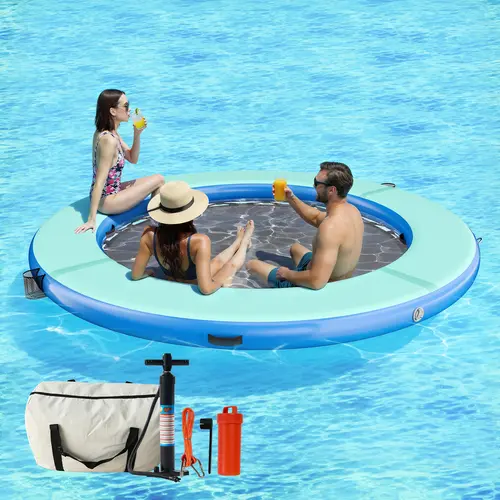 [DealsForYouDays]VanAcc Hexagon/Circle/Triangle 8FT/10FT/12FT Inflatable Water Hammock for Adults, Floating Raft Dock Platform with Mesh, Heavy Duty Water Float Dock for Lake Beach Party