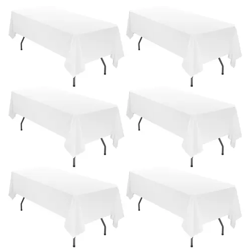 MTREO 6 10 Pack Tablecloth for Rectangle Tables Stain and Wrinkle Resistant Washable Polyester Fabric White Table Cloth for Parties Wedding Banquet Dining Table