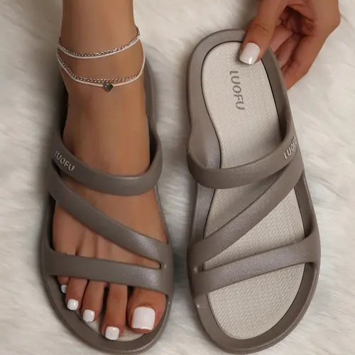 Women's Fashionable Plain Color Slides, Beach Slide Sandals, Casual Comfortable Soft Slippers for Indoor Outdoor Wear, Summer Beach Slippers, Footwear, Daily Wear Footwear, Walking Shoes