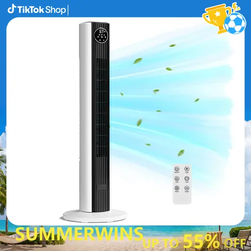 R.W.FLAME Tower Fan for Bedroom 12H Timer, 37”Standing Fans with Remote, Bladeless Fan with 4 Modes & 3 Speeds