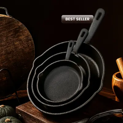 Utopia Kitchen 3-Piece Pre-Seasoned Black Cast Iron Frying Pan Set - Heavy Duty 6",8",10" - Oven, Stove, Grill Safe Pots and Pans Set for Kitchen Supplies