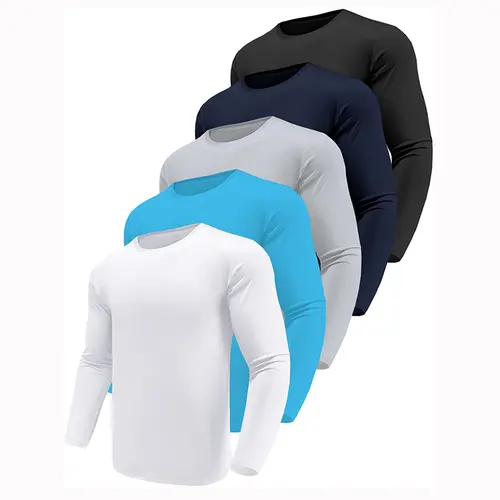 5 PIECES Long Sleeve Shirts for Men Moisture Wicking Mens Tee Shirts Workout  T Shirt for Running workout tops gym outfits summerwins
