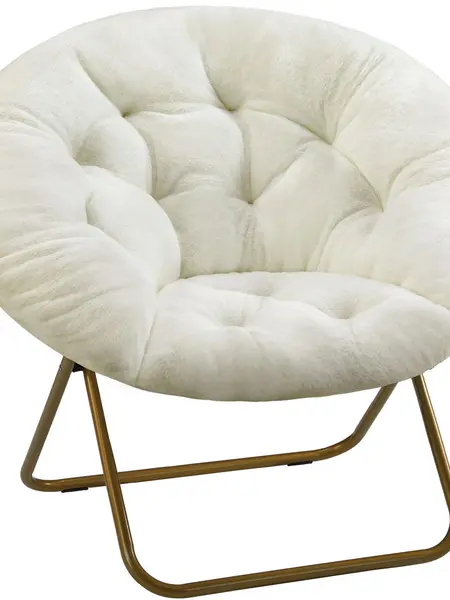 Cozy Saucer Chairs Faux Fur Living Room Reading Lounge Furniture Folding Comfy with Soft Thick Padded Seat Metal Frame Modern Style for Bedroom Home