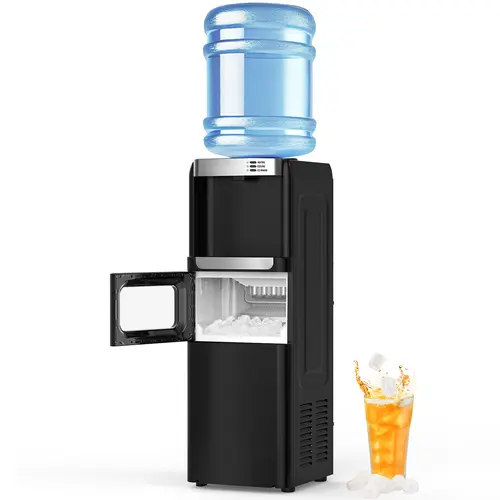 COWSAR Water Dispenser with Ice Maker Function, Top Loading Hot and Cold Water Cooler for 5 Gallon Bottle - Includes Child Safety Lock - Water Machine for Home, Office, Garage - Black summerwins