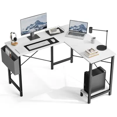 L Shaped Computer Desk with CPU Stand and Side Bag, Corner Gaming Desk for Home Office and Study
