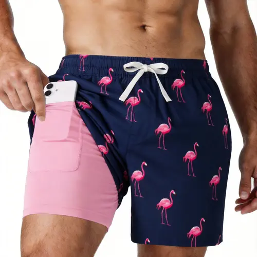REDESS Men Quick Dry Swim Trunks 2-in-1 Inner Compression Liner Shorts, Elastic Drawstring Pocket Sports Shorts for Swimming Surfing Gym Training Beach Vacation summerwins