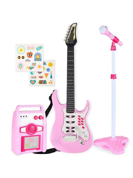 Best Choice Products Kids Electric Musical Guitar Toy Play Set w/ 6 Demo Songs, Whammy Bar, Microphone, Amp, AUX