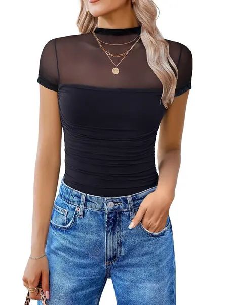 Avidlove Women's Short Sleeve Bodysuit Turtle Neck Body Suits Mesh One Piece Leotard Going Out Tops Date Outfits