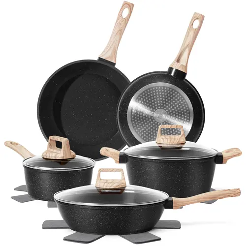 [NEW] SODAY 12 POTS and Pans Set B,NonStick Granite Cookware Set ,Non-toxic Healthy Nonstick Kitchen Cooking Set with Frying Pans, Saucepans,Glass lid,Kitchenware,stock up on specials,DealsForYouDays,Father's Day Gift Induction