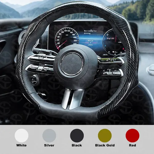SUPEREVER Men's Laser Carbon Fiber Pattern Steering Wheel Cover 15" Universal Fit Quick Turn Non-Slip Grip Ultra-Thin Design Quick Install for All-Season Use