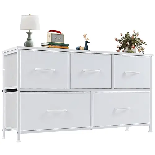 Cupboards Cabinets Dresser - Bedroom Organizer, Fabric Storage Tower with 5 Drawers, Chest of Drawers with Fabric Bins, for Bedroom, Closet, Entryway