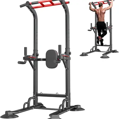 Nicole Selection Power Tower Pull Up Bar Station for Home Gym - Adjustable Height, Multi-Function Dip Station, 500LBS Capacity - Strength Training Equipment for Pull Ups, Dips & Leg Raises (Black), 40JYPSMK066-BK, For Christmas Gifts Workout Machine