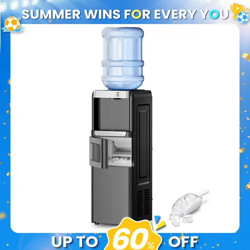 Antarctic Star 3-in-1 Hot and Cold Beverage Water Cooler Chiller Dispenser with Built-in Ice Maker, 3-5 Gal Bottle Compatibility, Child Safety Lock, Black, Beverage Dispenser