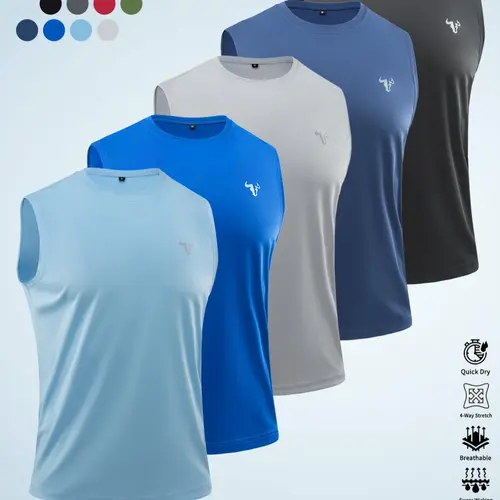 Men's Solid Color Reflective Bull Head Logo Tank Top, Breathable Quick-Drying Sports Vest, Fitness Workout Sleeveless Gym Top, Athletic Activewear for Outdoor Activities, Breathable Running Vest, Sporty Vest