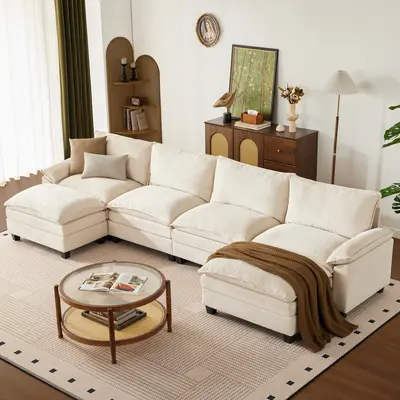 【2-3 Packages】115-149 Inch Modular Couch Sectionals with Ottoman, Big Comfy Cloud Couches, L/U Shaped 4-6 Seat Modular Sectional Sofa, Modern Cloud Sectional Couches for Living Room, Deep Seat Sofa
