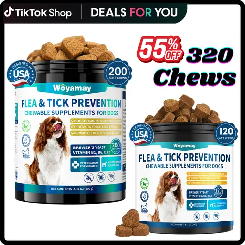 Woyamay Flea & Tick Prevention for Dogs, 200 Ct Dog Chewables Support Skin&Coat Health with Fish oil, Omega-3, Multivitamin, Natural Dog Flea and Tick Chews for All Breeds & Sizes, Chicken Flavor #DealsForYouDays #SummerWins