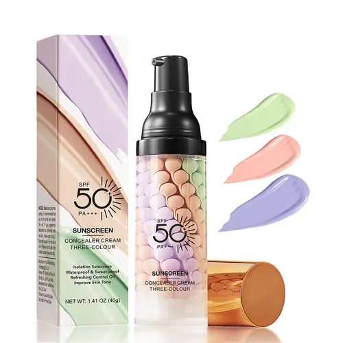 3-in-1 Face Makeup Base Primer - SPF 50 Sunscreen Isolation Cosmetic, Color Corrector, Oil Control Moisturizer, Hydrate Glow Beauty Products for Radiant Skin