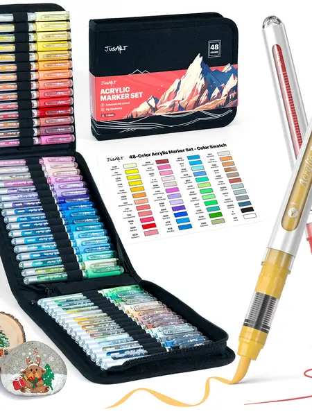 Back to school shopping JusArt 72/48/36 Colors Acrylic Paint Markers Set (Painting Bag), Waterproof Flexible Tip Acrylic Markers, Premium Paint Pens for Various Surfaces, Acrylic Paint Markers, Markers for Coloring, Art Supplies, Acrylic Marker,Summerwins