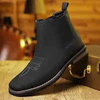 Men's Western cowboy boots, square-toe Chelsea boots, casual and retro, stylish and classic, comfortable and versatile. The simple design is suitable for office wear, outdoor activities, and everyday use.
