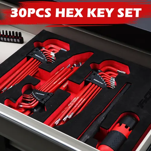 30-Piece Long Arm Ball End L-Hex & Torx Key Tool Kit Set, Hex Combination Wrench with Grip Handle, T-Handle & Extension Bars, SAE 1/16"-3/8", Metric 1.5mm-10mm, Torx T10-T50, Specialty Mechanic Tools for Mechanics, Christmas Gift,father