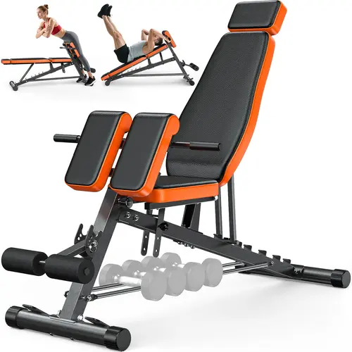 Bearbro Multi-Functional FID Weight Bench for Full All-in-One Body Workout – Hyper Back Extension, Roman Chair, Adjustable Ab Sit up Bench, Incline Decline Bench, Flat Bench,Support up to 1000lbs，Suitable for home workouts，outdoorfun