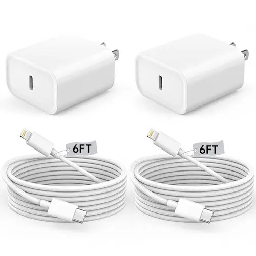 2-Pack 20W Super Fast Charging USB-C Wall Charger Block with 2-Pack 6FT USB-C to Lightning Cable