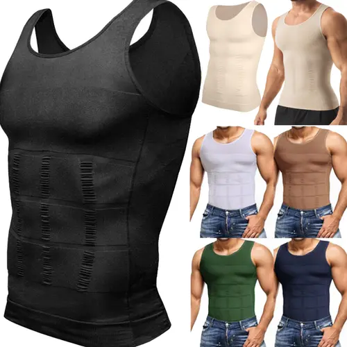 1/2/3/4 Pack Menswear Body Shaper Compression Shirt Tank Top with Tummy Waist Control and Back Support Breathable Polyamide Undershirt for Workout & Gym Compression Shirts Shapewear Soft Clothes Formal Gamis