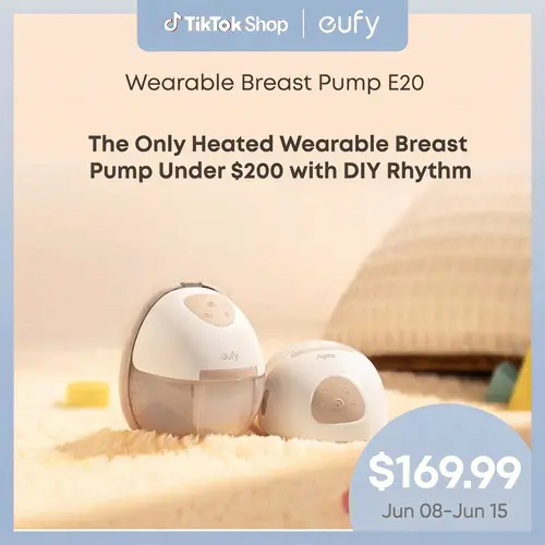 【Exclusive Bundle】eufy E20 Heated Wearable Breast Pump, 3 Heat Levels, Hands-Free Breast Pump with Innovative HeatFlow, Optimized Rhythm via App, Hospital-Grade Suction, Leakproof, Ultra-Slim and Quiet for in-Bra Use