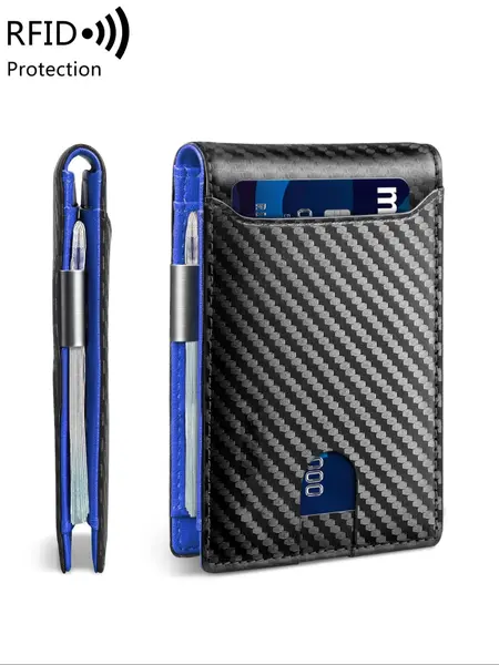 Men's Carbon Fiber Pattern Card Slot Wallets, Slim Wallet with RFID Blocking, Thin Design for Easy Carry and Security