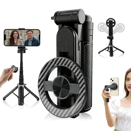 Upgrated 4-in-1 Magnetic Selfie Stick with Remote for Cell Phone 360° Rotation.Can Transforms into Mini Tripod/Camera Grip/Handheld Stabilizer/Phone Stand.Extend to 25 inches