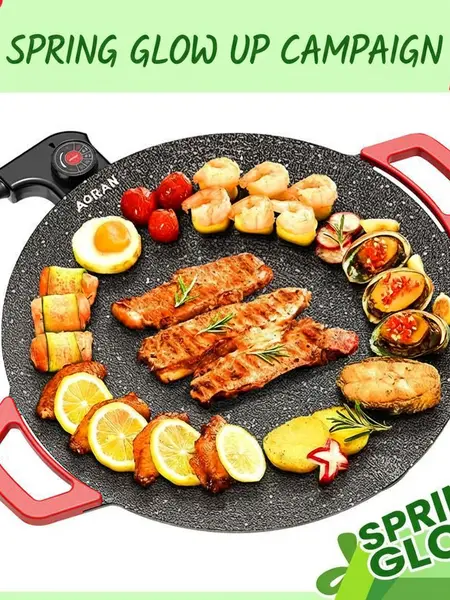 AORAN KITCHEN 1500W Portable Electric Korean BBQ Grill Indoor Smokeless Non-stick Grill Pan Adjustable Temperature Control Universal Fry Griddle for Home Cooking