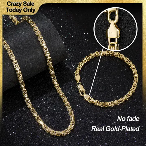 Holylegend 14K Real Gold Plated Franco & Byzantine Necklace & Bracelet Set,Jewelry Set– 5.5mm, 24 Inch, 3D Elegant, Simple & Versatile,Father's Day Gift