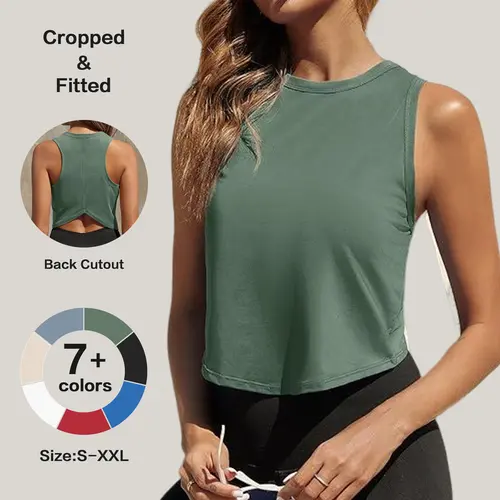 Fisoew Women's Trending Crop Top, Racerback Sleeveless Crewneck Athleisure Tank for Gym, Yoga & Running, Women's Workout Clothes summerwins,summeroutfits,vacationoutfits,beachoutfits #Summerwins  #DealsForYouDays