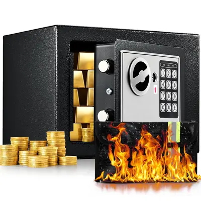 【DealsForYouDays】Steelite Money Safe Box for Home with Sensor Light & Fireproof Money Bag - 0.23 Cubic Feet Security Safe Box with Digital Keypad Keys & Pass Code Lock Black for Coin Home Office Hotel Rooms Business Jewelry