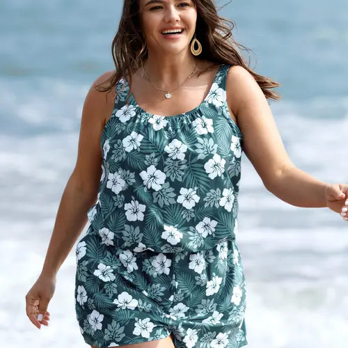 BLOOMCHIC Plus Size Tummy Control One Piece Swimsuit [M-6X] - Tropical Floral Bathing Suit with Adjustable Straps & Pockets, Flattering Curve Fit Swimwear for Beach Vacation,Summerfinds