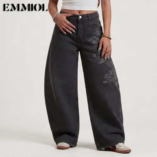 EMMIOL Women Boyfriends Hip Hop 90s Vintage Baggy Jeans Loose Denim Pants Mid-Low Waist Jeans Spring Glow Up