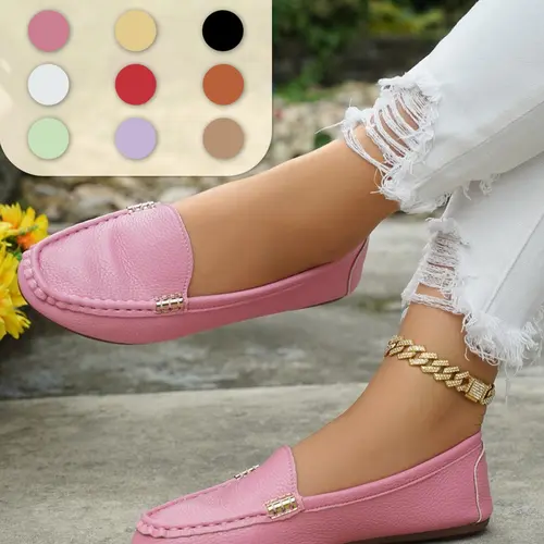 Women's Classic Plain Low Heel Shoes, Fashionable and Sexy, High-End Slanted Metal Chain Decoration, Comfortable Casual Footwear, Everyday Wear Footwear