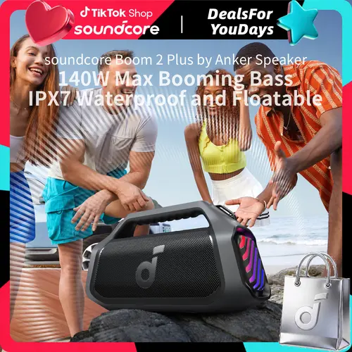 soundcore Boom 2 Plus By Anker, Outdoor Speaker, 140W, 2+2 Channel, BassUp 2.0, 20H Playtime, Fast Charge, IPX7 Waterproof, RGB Lights, Power Bank, Bluetooth 5.3, Portable for Outdoors, Camping, Beach