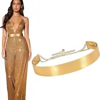 XZQTIVE Metal Waist Belt Women Shiny Polished Mirror Chain Belts Metallic Waistband Adjustable Body Link Dress Belts