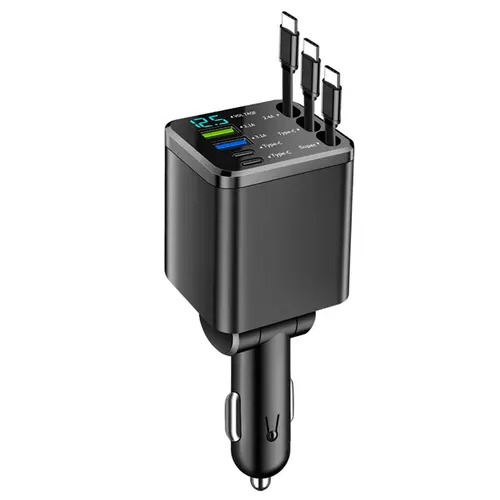 Retractable Car Charger 7 in 1 Multifunctional Charger Phone Charger with Retractable Charging Cable Cell Phone Charger USB 3.1A Type C USB C Charging Voltage Detection for For Android Phone Charging Retractable Automotive Charger