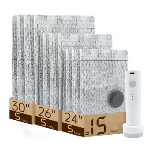 【Summer Vibes】New X8 Vacuum Packing Pump Storage Bags，Summer Vibes Rechargeable Wireless Pump Travel Storage Bags Set -15 Pack Portable Space Saver Bags for Travel & Home - Vacuum Compression Packing Seal for Clothes, Blankets, Seasonal Storage