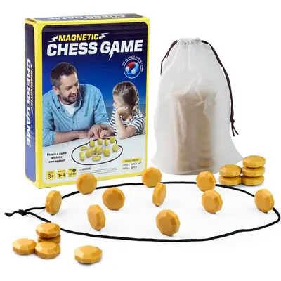 Magnetic Chess Board Game for Kids, Portable Strategy Puzzle Toy with Magnetic Pieces, Storage Bag & Play Rope, Family Tabletop Game for Boys Girls Adults