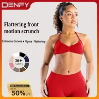 [SIZE UP 1] DENFY Impact Strappy Bra Gymwear Fitness Halter Sports Bra Open Back Padded Sportswear Gym Workout Women Seamless Tank Tops Low Impact Gym