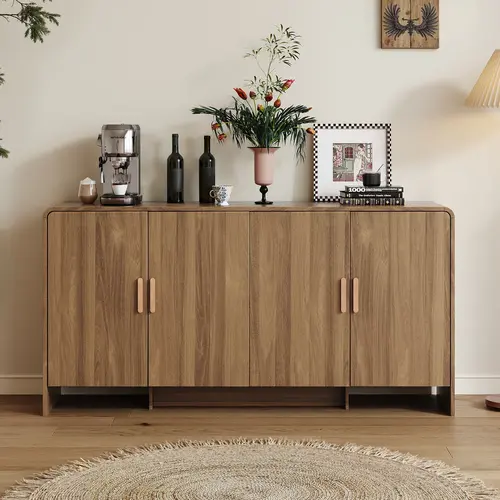 【DealsforYou】ONBRILL Gorgeous 31.5"/60" Sideboard Buffet Cabinet with Storage, Curved Design Modern INS Coffee Bar Cabinet with Doors, Farmhouse Storage Cabinet with Adjustable Shelves for Living Room Kitchen Hallway,Bedroom Furniture