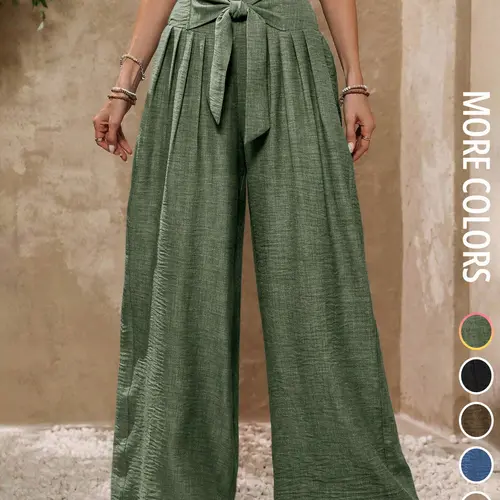 Stylish Women's Loose-Fitting High Waist Flowy Wide-Leg Pants, Loose Palazzo Pants, Elegant Casual Style Pants All-Season Trousers for Office & Daily Wear