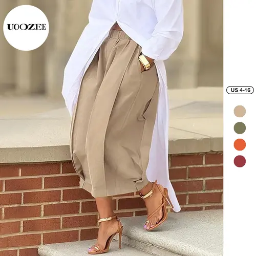 UOOZEE Women's Basic 100% Cotton Loose Baggy Minimalist Casual Pants - Elastic Waisted, Lantern Bottom, Comfortable Fabric Clothes, Khaki/Multicolor, Cropped/Long with Pockets, All-Season Soft Breathable for Teachers,summerwins,summeroutfits,vacationoutfi