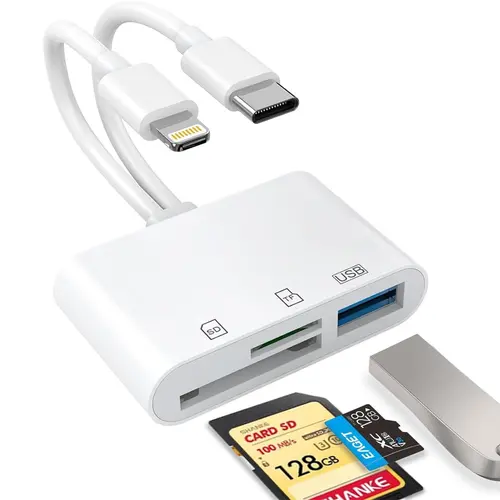 5-in-1 SD Card Reader for iPhone,iPad,USB-C Devices, Lightning/USB-C Dual Port Adapter, Supports SD/MicroSD & USB 3.0, Fast Transfer, Plug & Play, No App Needed Usb C Hub