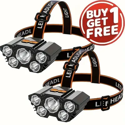 2-Pack Ultra-Bright 900 Lumen LED Headlamp with 5 Super Bright Beads 3 Modes IPX3 Waterproof Rechargeable for Hiking Camping Fishing outdoorfun