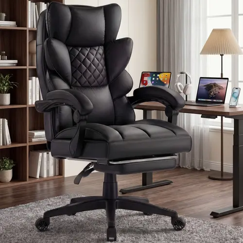 【Deals for you】Dowinx Big and Tall Office Chair with Pocket Spring Cushion,High Back Computer Gaming Chairs with Linkage Armrests,Executive Desk Chairs with Footrest,PU Leather