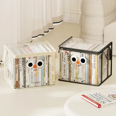 UFORU Student Two-piece Book Storage Boxes,13.39 in x 9.84 in x 9.84 in PVC Transparent Foldable Bag,for Dolls & Books,Classroom Home Organizer Box,clear storage organizer#SummerWins#DFYD